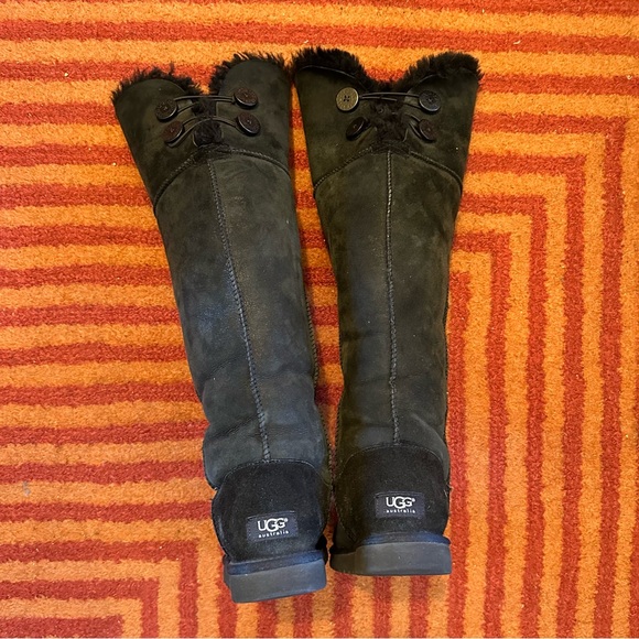 $395 UGG Bailey Button Over-the-Knee OTK 2-way Black Suede Shearling Fur Boots 8 - Picture 4 of 13